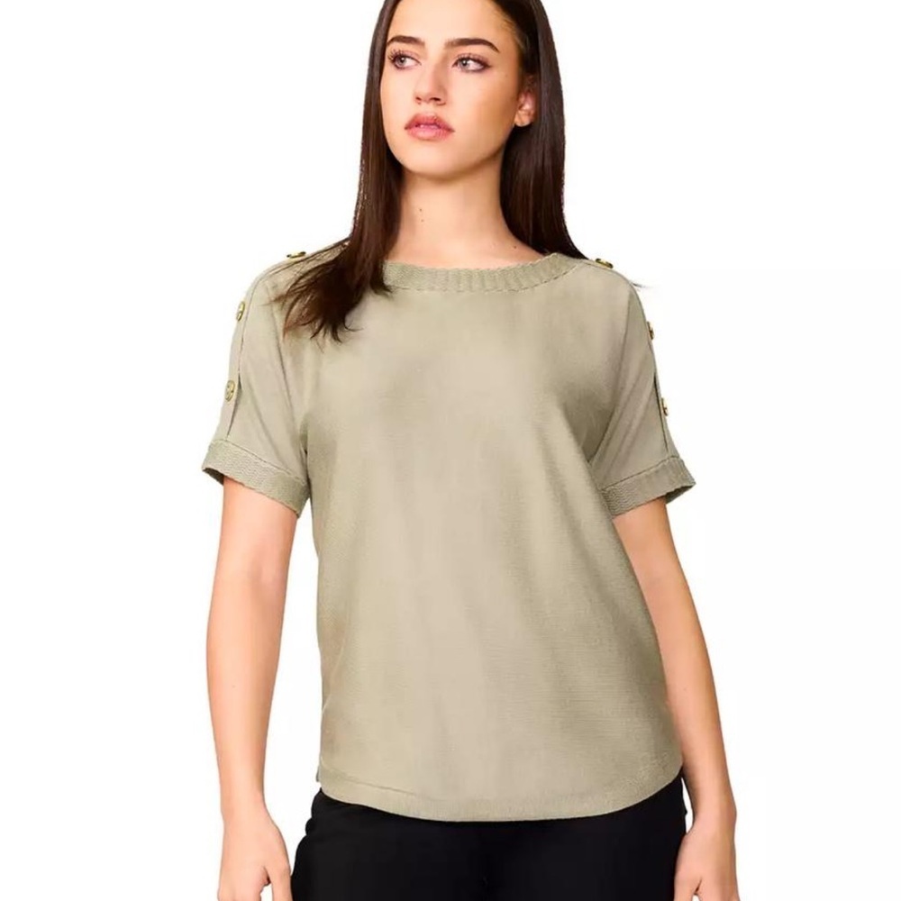 NWT $46 Melissa Paige S/S Sweater Women’s Medium Top Round-Hem Sage Green